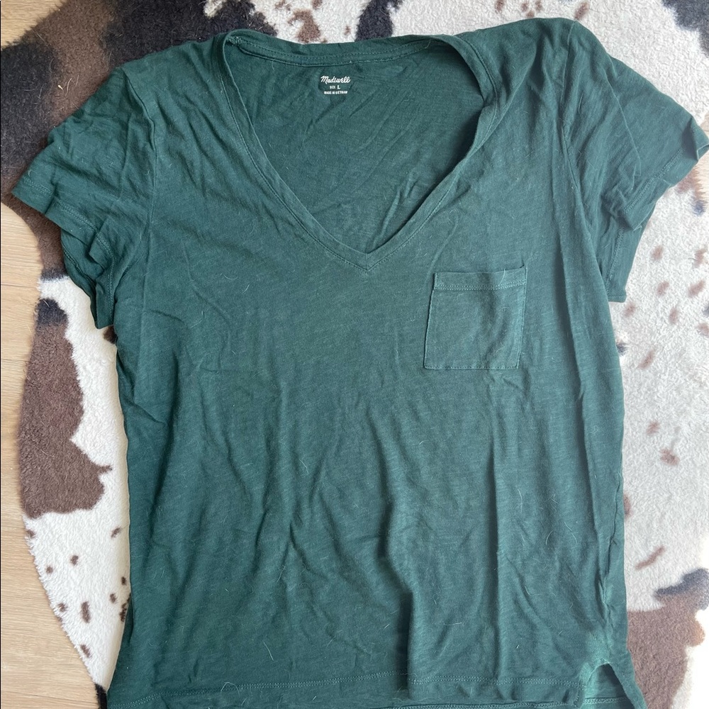 Madewell Green V neck pocket tee: Size L